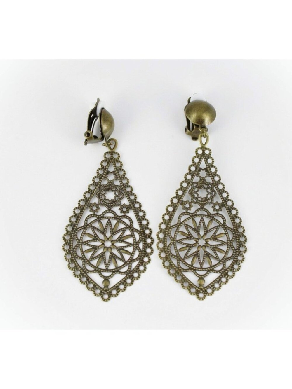 Stylish Bronze Clip-On Teardrop Earrings for Women - Lightweight Filigree Set